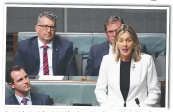  ?? Picture: AAP IMAGE ?? Liberal MP for Moncrieff Angie Bell delivers her moving maiden speech in the House of Representa­tives at Parliament House in Canberra yesterday.