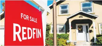  ?? DREAMSTIME ?? A Redfin sign hangs in front of a home for sale in Santa Clara, California, in 2019. The online real estate firm will pay $4 million to settle a lawsuit over its “minimum price policy.”