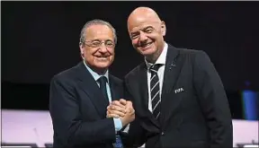  ??  ?? Florentino Pérez, le président du Real, et Gianni Infantino, président de la Fifa.