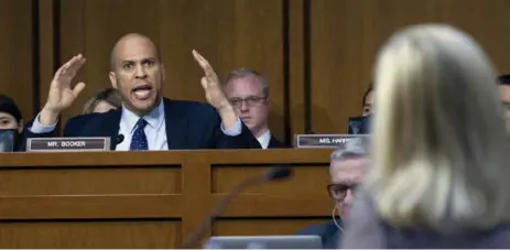  ?? JOSE LUIS MAGANA/THE ASSOCIATED PRESS ?? Sen. Cory Booker of New Jersey blasted Homeland Security Secretary Kirstjen Nielsen on Tuesday, saying “Your silence and your amnesia is complicity.”