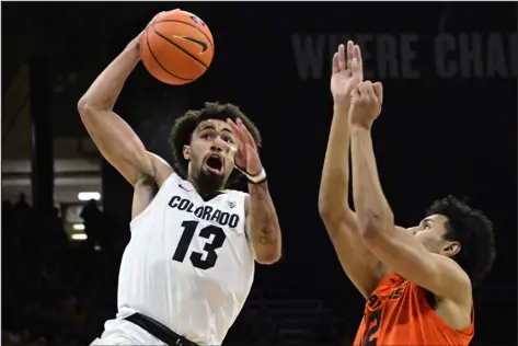  ?? CLIFF GRASSMICK — DAILY CAMERA ?? A finger injury will sideline Colorado forward J’vonne Hadley for the remainder of the 2022- 23 season.