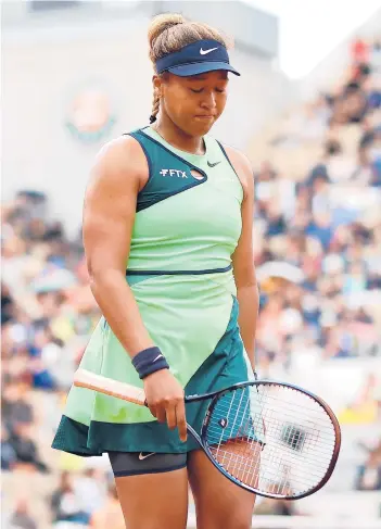  ?? RYAN PIERSE/GETTY ?? A year after Naomi Osaka withdrew from the French Open to take care of her mental health, the issue remains top of mind at Roland Garros and throughout the sports world. Osaka, who lost her opening-round match at this year’s tournament Monday, is among several sports stars who have emphasized the mental health concerns of athletes.