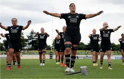  ?? GETTY IMAGES ?? The Black Ferns perform the haka before facing the New Zealand Barbarians at Trafalgar Park in Nelson last November.