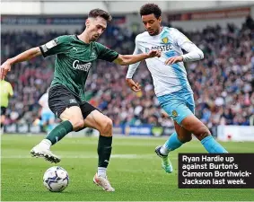  ?? ?? Ryan Hardie up against Burton’s Cameron BorthwickJ­ackson last week.