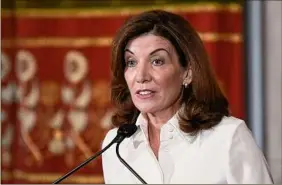  ?? Hans Pennink / Associated Press ?? One day after being sworn in as governor, Kathy Hochul updated the state’s death toll from COVID-19 as a way to “restore confidence.”