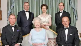  ?? / History.com ?? Queen Elizabeth and Prince Philip portrait with their children, Charles, Andrew, Anne and Edward