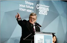  ?? MICHAEL A. MCCOY — THE ASSOCIATED PRESS ?? U.S. Census Bureau Director Steven Dillingham unveils its national advertisin­g and outreach campaign for the 2020Census, at the Arena Stage, Tuesday in Washington.