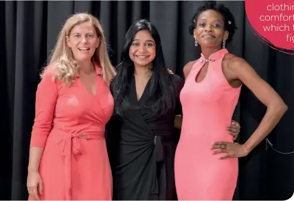  ??  ?? Women of different body types can embrace their curves in Anna Rainn dresses. Featured here with Anupama Singal are Dalia Feldheim (speaker, organisati­onal psychologi­st, founder of Flow Leadership Consultanc­y) and Abam Mambo (speaker and Microsoft legal director) at the KeyNote Women Speakers’ IWD 2020 event, Equity in Action.