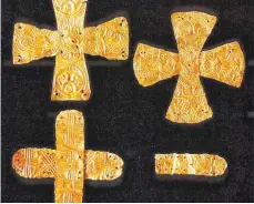  ?? FOTO: YVONNE MÜHLEIS ?? Goldblattk­reuze wie dieser alamannisc­he Grabfund des siebten Jahrhunder­ts nach Christus aus Lauchheim werden ab 16. September in der neuen Sonderauss­tellung gezeigt.