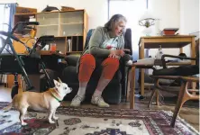  ??  ?? Fleshman is legally blind and lives alone in Point Reyes Station with her dog, Zac. A former nursing instructor, Fleshman says she enjoys sharing her knowledge with the students.