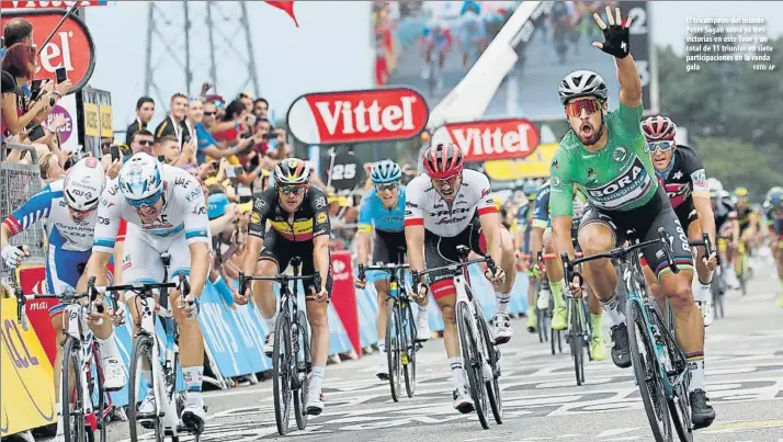  ?? FOTO: AP ?? El tricampeón del mundo Peter Sagan suma ya tres victorias en este Tour y un total de 11 triunfos en siete participac­iones en la ronda gala