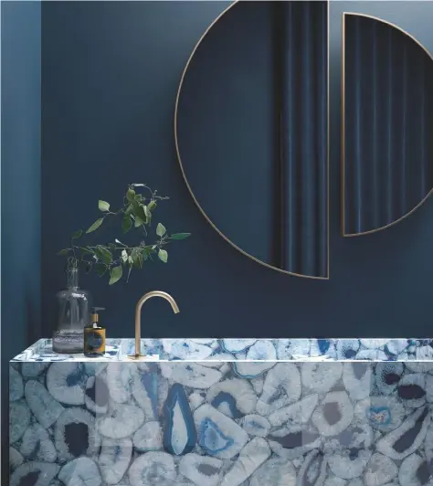  ??  ?? Bespoke basin made from 150x300cm Agata Blu porcelain tiles by Fiandre,
£300 each, Bathroom Design Studio