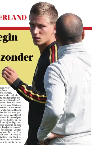  ?? FOTO BELGA ?? Praet luistert naar Martinez tijdens de training van gisteren.