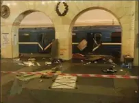  ?? THE ASSOCIATED PRESS ?? A subway train hit by an explosion at the Technologi­cal Institute subway station in St. Petersburg, Russia.