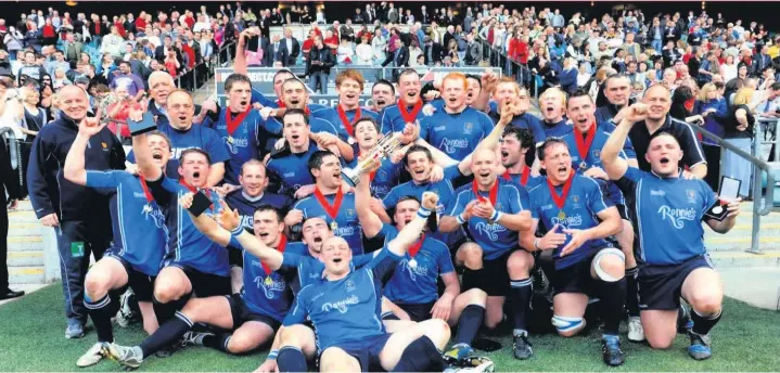  ??  ?? On Saturday 15th May 2010, Macclesfie­ld celebrated at Twickenham after beating Barking 30-26 to become National 2 league champions