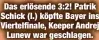  ?? ?? Das erlösende 3:2! Patrik Schick (l.) köpfte Bayer ins Viertelfin­ale, Keeper Andrej Lunew war geschlagen.