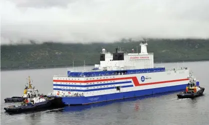  ?? Photograph: Lev Fedoseyev/Tass ?? The world’s first floating nuclear reactor, the Akademik Lomonosov, began supplying electricit­y to the Russian port of Pevek on the East Siberian Sea in December 2019.