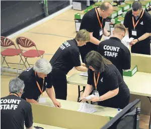  ?? Picture: Kim Cessford. ?? Votes being counted at the Saltire Centre in Arbroath.