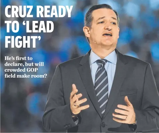  ?? H. DARR BEISER, USA TODAY ?? “It’s going to take a new generation of courageous conservati­ves to help make America great again,” says Sen. Ted Cruz, announcing his run for president.