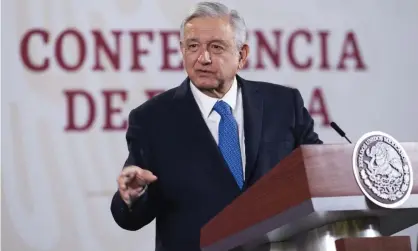  ?? Photograph: Xinhua/Rex/Shuttersto­ck ?? Andrés Manuel López Obrador during a press conference in Mexico City, Mexico, on 8 May.