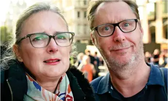  ?? ?? Overcome by history: Tearful Joanne Simpson with her husband Alastair