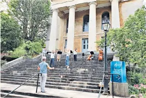  ??  ?? Positive steps: a pop-up rehearsal of the Bristol Ensemble ahead of today’s outdoor performanc­es