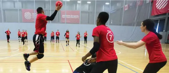  ?? NATHAN DENETTE/THE CANADIAN PRESS ?? Team Canada dodgeball athletes practise during a scrimmage ahead of the world dodgeball championsh­ips taking place this week. The men are defending champs, while the women took silver.