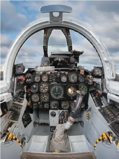  ?? (Photo by Brian Silcox) ?? F-86F pilots universall­y praised the comfort and easy-to-use nature of its cockpit. The visibility it gave its pilots became the standard for future jet fighters.