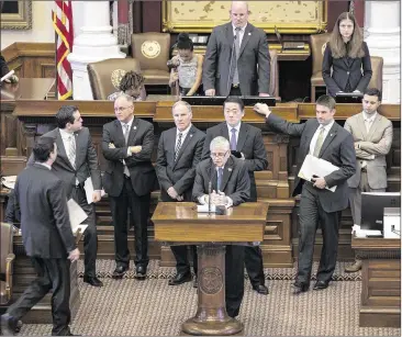  ?? RICARDO B. BRAZZIELL / AMERICAN-STATESMAN ?? Rep. Tom Craddick, R-Midland, speaking on the House floor on Wednesday, sponsored the bill banning texting while driving. He called it a common-sense public safety measure.