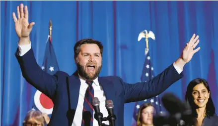  ?? PAUL VERNON/GETTY-AFP ?? JD Vance, the best-selling “Hillbilly Elegy” author backed by former President Donald Trump, won his U.S. Senate race last week in Ohio.