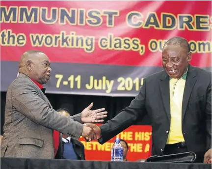  ?? /VATHISWA RUSELO ?? SACP general secretary Blade Nzimande and President Cyril Ramaphosa, who is also ANC president, may soon have to operate di fferently in their alliance.