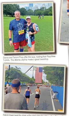  ?? ?? Patrick Hayes took this photo at the start of the Peachtree where thousands of runners must past the stars and stripes to begin the race.