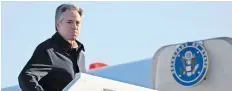  ?? | AFP ?? US SECRETARY of State Antony Blinken boards a plane in Maryland yesterday, en route to Kingston, Jamaica for emergency talks with Caribbean leaders on Haiti’s crisis.
