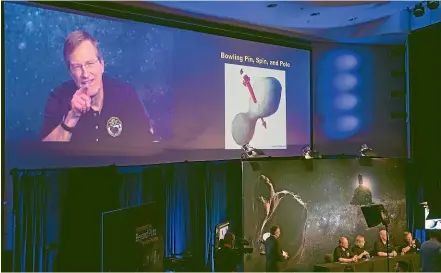  ?? AP ?? New Horizons project scientist Hal Weaver, of the Johns Hopkins University Applied Physics Laboratory speaks about new data received from the New Horizons spacecraft during a press conference after the team received confirmati­on from the spacecraft that it has completed a flyby of Ultima Thule.