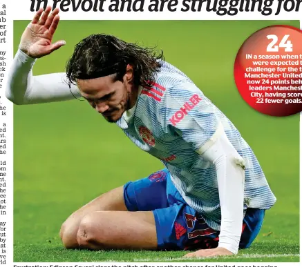  ?? REX ?? Frustratio­n: Edinson Cavani slaps the pitch after another chance for United goes begging