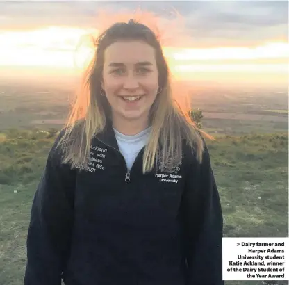  ??  ?? Dairy farmer and Harper Adams University student Katie Ackland, winner of the Dairy Student of the Year Award