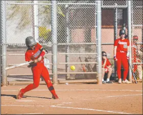  ?? Rachel Aston Las Vegas Review-journal @rookie__rae ?? Liberty’s Jaydah Chun had three hits, including a home run, during a 3-2 victory over Centennial on Monday afternoon.