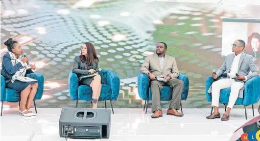  ??  ?? National Lotteries Secretaria­t adv Nompumelel­o Nene, left, took part in the virtual conference on corruption in Pretoria on Thursday. On stage she was joined by Dr Janette Minnaar, former deputy public protector adv Kevin Malunga and radio and TV personalit­y Aldrin Sampear