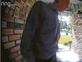  ?? Courtesy ?? A neighbor’s doorbell camera captured Richard Engelbrink, 80, outside the home. He is accused of bludgeonin­g his wife. Alice Engelbrink, 71, died of her injuries.