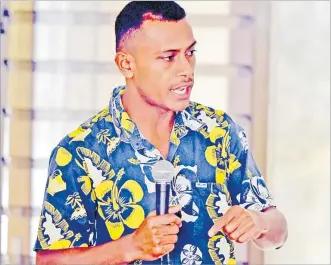  ?? Picture: RAMA ?? Joeli Waqanivalu delivers his address during the cassava symposium at Wesley Church hall on Saturday.