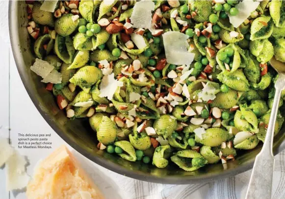  ?? COURTESY OF RICARDO ?? This delicious pea and spinach pesto pasta dish is a perfect choice for Meatless Mondays.