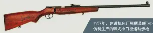  ??  ?? 1957年，建设机床厂根据苏联T­oz-8仿制生产的55式小­口径运动步枪
