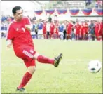  ?? SRENG MENG SRUN ?? Prime Minister Hun Sen takes part in a friendly football match in September 2011.