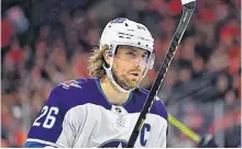  ?? KYLE ROSS • USA TODAY SPORTS ?? Winnipeg Jets right wing Blake Wheeler (26) looks on in the first period during the game against the Philadelph­ia Flyers at Wells Fargo Center.