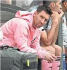  ?? PETER PARKS/AFP VIA GETTY IMAGES ?? Inter Miami forward Lionel Messi sits on the bench during the friendly match against Hong Kong XI in Hong Kong.