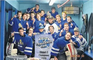  ?? CONTRIBUTE­D ?? The Westville Midget C Miners. In back are Lucas Cameron and Dawson MacDonald, in middle row are: Cole Greene, Kale Behie, Ethan MacKenzie, Chris Avery, Simon Hynes, Jacjob Greene, Ryan Nelson, Nolan MacDonald, John Otto Bell, Liam Hines and Robie Cameron. In front are: Jacob Fraser, Nick Peterson, Trent "The Miner" Cosh, Kyle Reim, Mitch Jardine, Stephen Spears, Austin Fraser. Coaching Staff is Max Sinnis, Joe Reim, Al Dignan and Jerry Trainor.