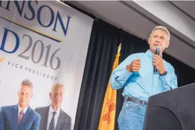  ?? ROBERTO E. ROSALES/JOURNAL ?? Libertaria­n presidenti­al candidate Gary Johnson, the former governor of New Mexico, speaks at a rally in Downtown Albuquerqu­e on Aug. 20, 2016.