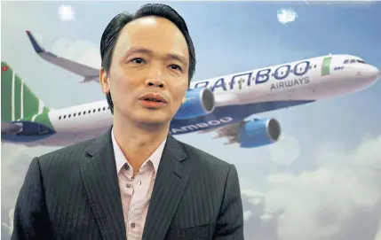  ?? REUTERS ?? Bamboo Airways chairman Trinh Van Quyet poses during an interview at his office in Hanoi on Monday.