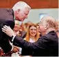  ?? [THE OKLAHOMAN ARCHIVES] ?? David Boren, right, congratula­tes Jim Gallogly in March when the University of Oklahoma announced Gallogly would succeed Boren and become the university’s 14th president.