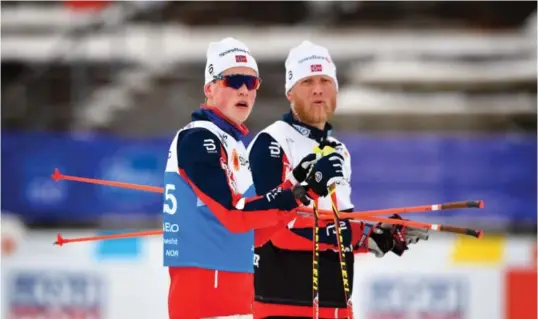  ?? C BJØRN S. DELEBEKK / VG ?? Tor Arne Hetland, her sammen med Johannes Høsflot Klaebo under ski-VM i Lahti 2017.